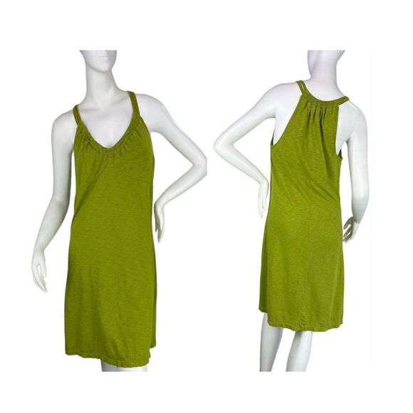 Athleta Lime Green Double Strap Racerback Athletic Dress Shelf Bra V Neck, M - Picture 1 of 10